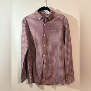 Vineyard Vines Boys XL (16) performance button-down‎ shirt orange blue plaid